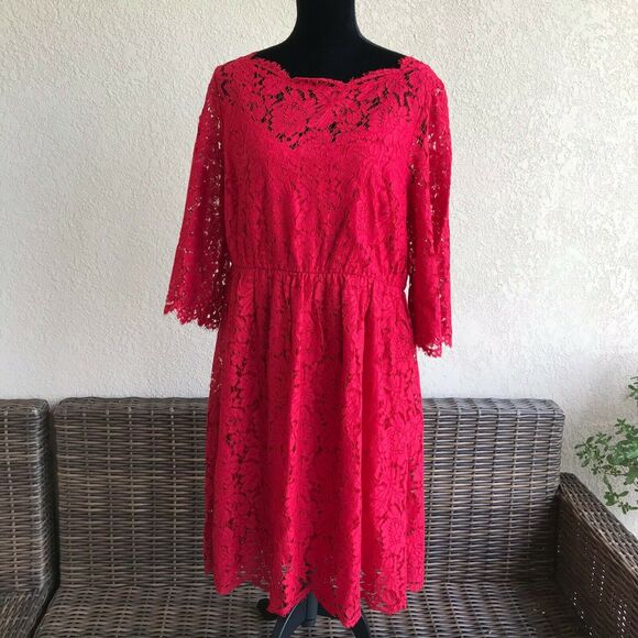 Lane Bryant Womens Dress Size 14 Red Lace Scalloped Edge Date Night Sexy NEW - Picture 2 of 7